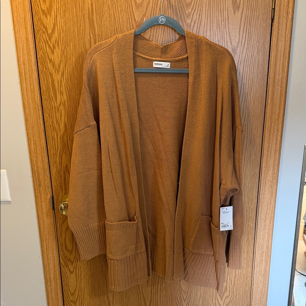 Sonoma Plus Tan Open-Front Cardigan